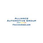Logo der Alliance Automotive Group Fachhändler mit blauem Schriftzug und Farbstreifen