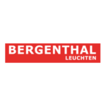 Bergenthal Leuchten Logo in Weiß auf rotem Balken vor schwarzem Hintergrund