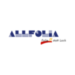 Blaues geometrisches Logo mit rotem Pinselstrich und gelben Akzenten