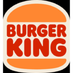 Burger King Logo im Retro-Look mit orangefarbenen Burgerhälften und roter Schrift