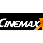 Modernes CINEMAX Logo in Weiß und Orange auf schwarzem Hintergrund