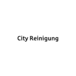 City Reinigung Schriftzug in Schwarz auf Weiß mit minimalistischen Balken.