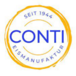 Conti Eismanufaktur Logo seit 1944 mit goldenem Pinselring