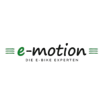 E-Motion Logo in Grün und Schwarz mit dynamischen Bewegungslinien