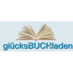 Logo des Glücksbuchladens mit offenem Buch und verspieltem Schriftzug