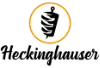 Heckinghauser Grill und Pizza Logo mit schwarzer Spirale im orangefarbenen Kreis