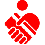 Rotes Herz-Händedruck-Symbol für Solidarität, Hilfe und Zusammenhalt