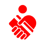 Rotes Herz-Handschlag-Icon für Vertrauen, Hilfe und Zusammenarbeit