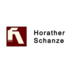 Logo des Hotels Horather Schanze mit bordeauxrotem Emblem und schwarzer Schrift