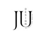 Elegantes JU-Design-Logo in Schwarz-Weiß mit vertikalem Schriftzug.