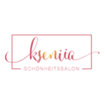 Ksenija Schönheitssalon Logo in Pink und Orange mit elegantem Schriftzug