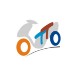 Modernes Motorroller-Logo mit bunten Rädern und grauer Silhouette