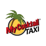 MyCocktail Taxi Logo mit Palme, gelber Sonne und roter Schrift