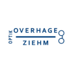 Overhage Ziehm Optik Logo mit stilisierter Brille in Blau