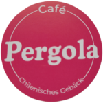 Pergola Café Logo für chilenisches Gebäck auf pinkem Hintergrund