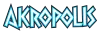 Pizzeria Akropolis Logo in leuchtendem Blau auf schwarzem Hintergrund