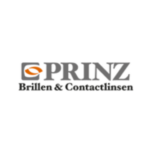 Logo von PRINZ Brillen & Contactlinsen mit grauem Schriftzug und orangefarbenem Symbol