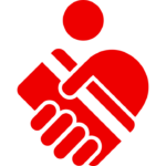 Rotes Hände-Herz-Icon für Hilfe, Fürsorge und Solidarität