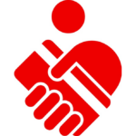 Rotes Symbol mit helfenden Händen für Unterstützung und Zusammenhalt