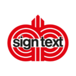Rotes symmetrisches Markenlogo mit schwarzem Schriftzug auf hellem Hintergrund