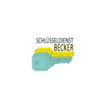 Logo Schlüsseldienst Becker mit drei Schlüsselmotiven in Türkis und Gelb