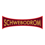 Schwebodrom Logo in burgunderrotem Vintage-Banner mit goldener Schrift