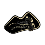 Caffè Senatore Logo in Gold mit stilisierter Mokkakanne auf schwarzem Hintergrund