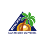 Tauchcenter Wuppertal Logo mit Palme, Meeresauge und blauem Dreieck