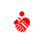 Rotes Logo mit unterstützenden Händen für Gemeinschaft und Hilfe