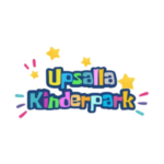 Buntes Upsalla Kinderpark Logo mit verspielter Schrift, Sternen und Konfetti