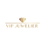 VIP Juwelier Logo in Gold mit Diamant auf schwarzem Hintergrund