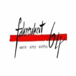 Modernes Weinlogo mit rotem Pinselstrich und Schriftzug „wein · vino · vinho“