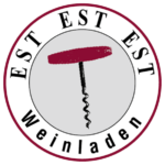 Vintage-Weinladen-Logo mit Korkenzieher in burgunderrotem Rundsiegel