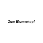 Minimalistisches Schwarzweiß-Schild mit der Aufschrift „Zum Blumentopf“.